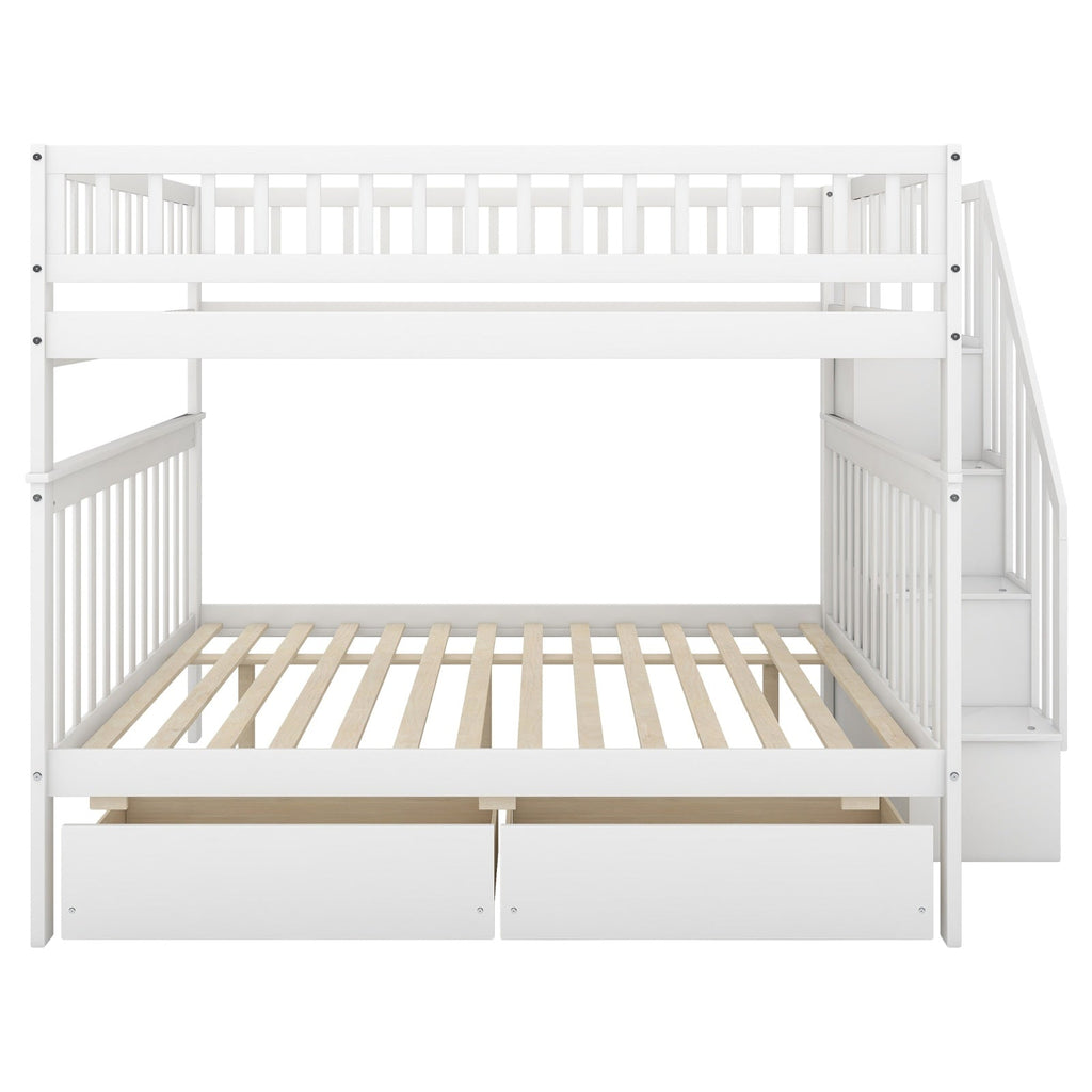 LuneluX_Home – Full-Over-Full Bunk Bed with Storage Drawers (White)