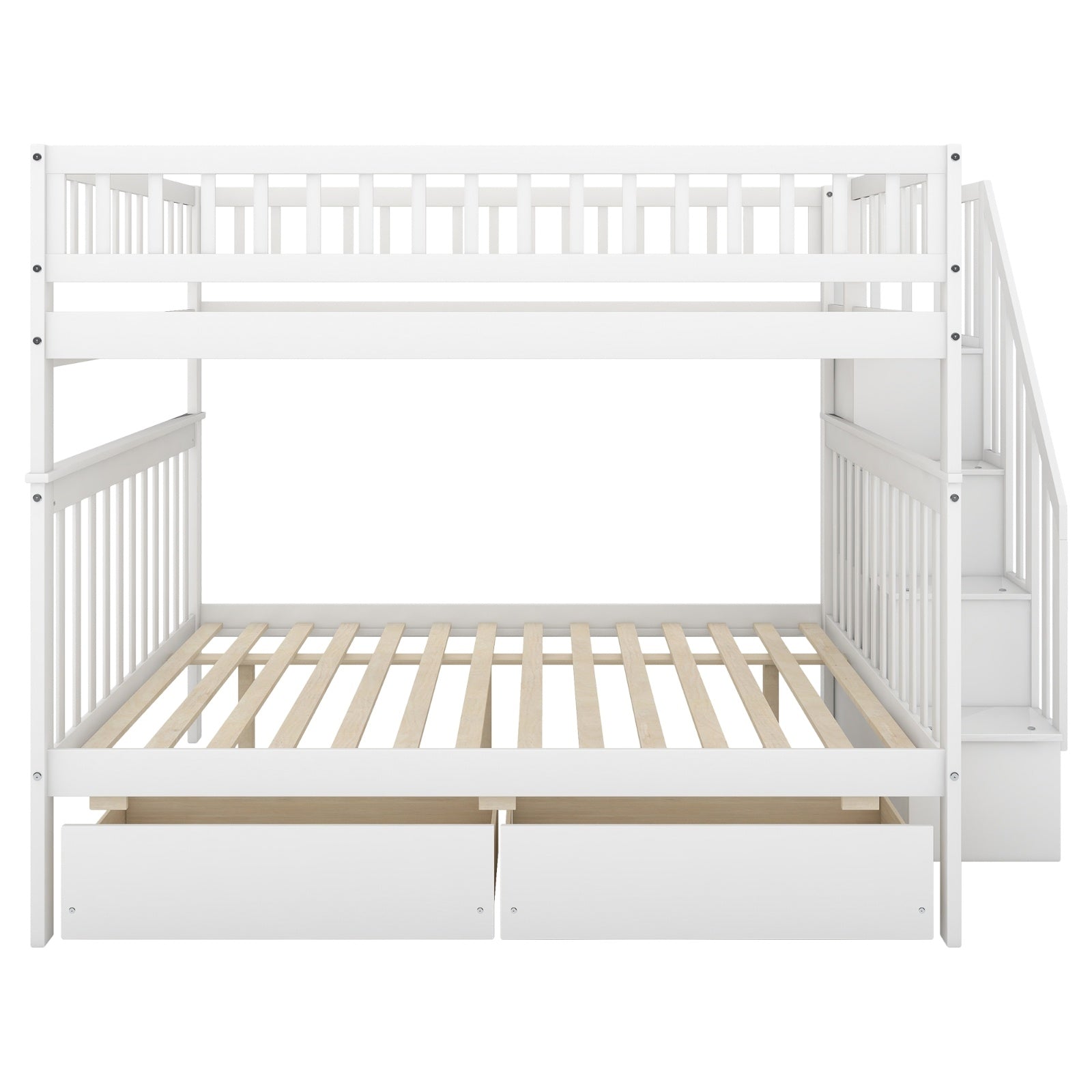 LuneluX_Home – Full-Over-Full Bunk Bed with Storage Drawers (White)