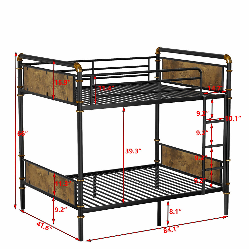 IronLoft™ – Twin XL Metal Bunk Bed with Rustic Wood US Warehouse Only