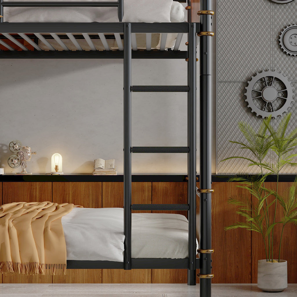 IronLoft™ – Twin XL Metal Bunk Bed with Rustic Wood US Warehouse Only
