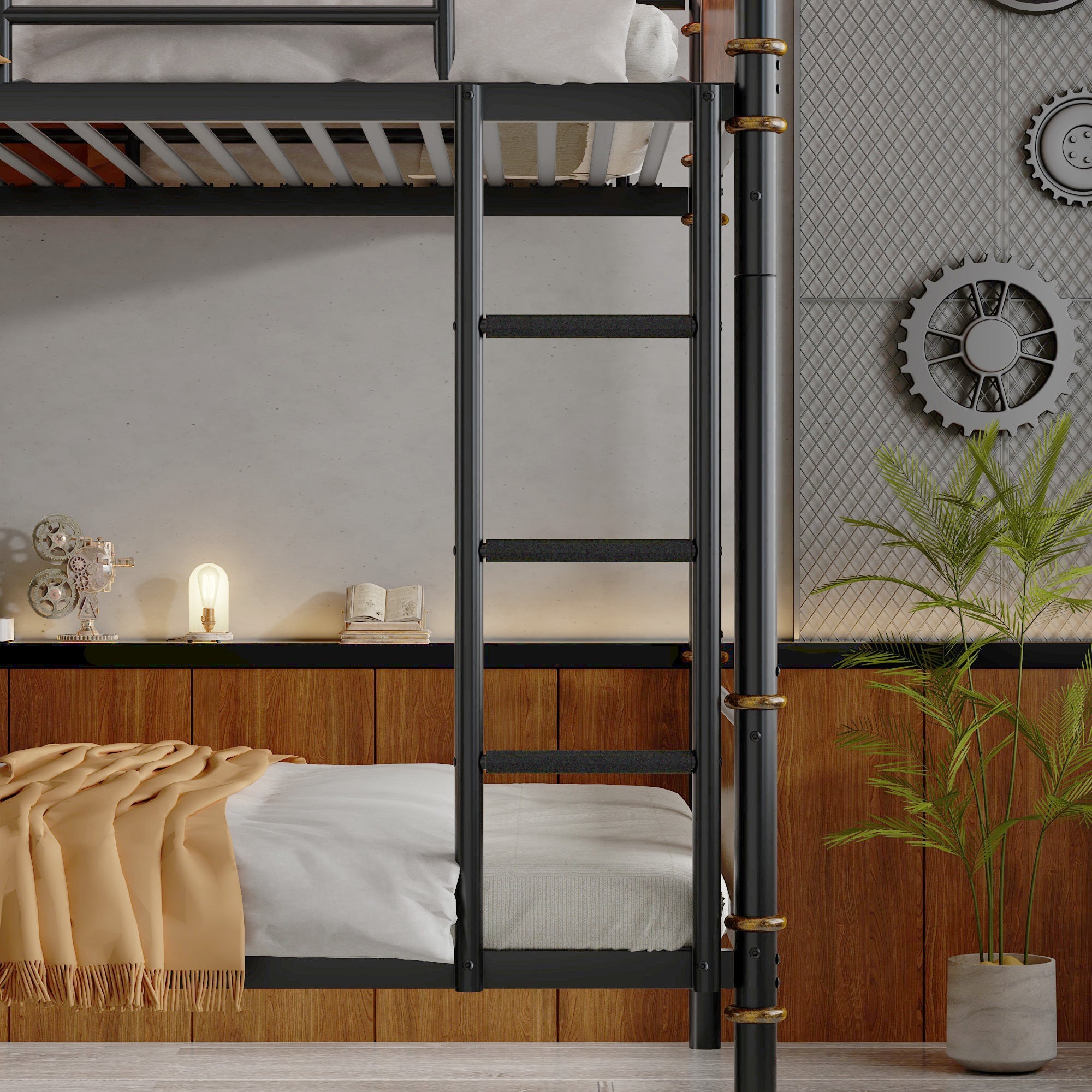 IronLoft™ – Twin XL Metal Bunk Bed with Rustic Wood US Warehouse Only