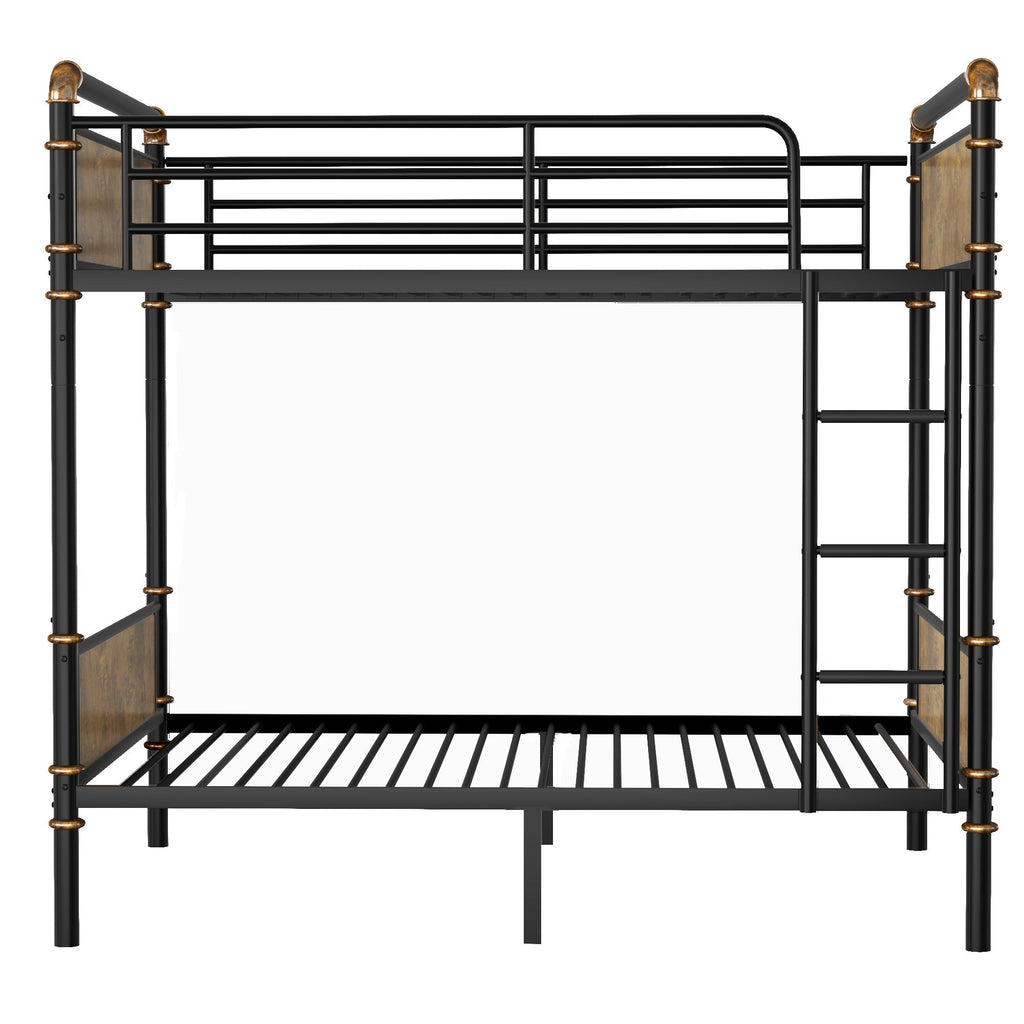 IronLoft™ – Twin XL Metal Bunk Bed with Rustic Wood US Warehouse Only