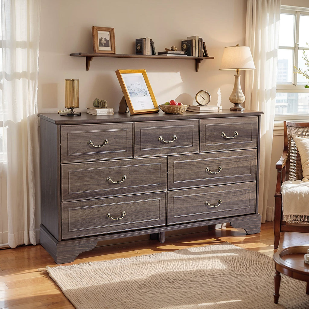 Lunelux™ – 7-Drawer Chest of Drawers (P2 MDF, Walnut Finish)