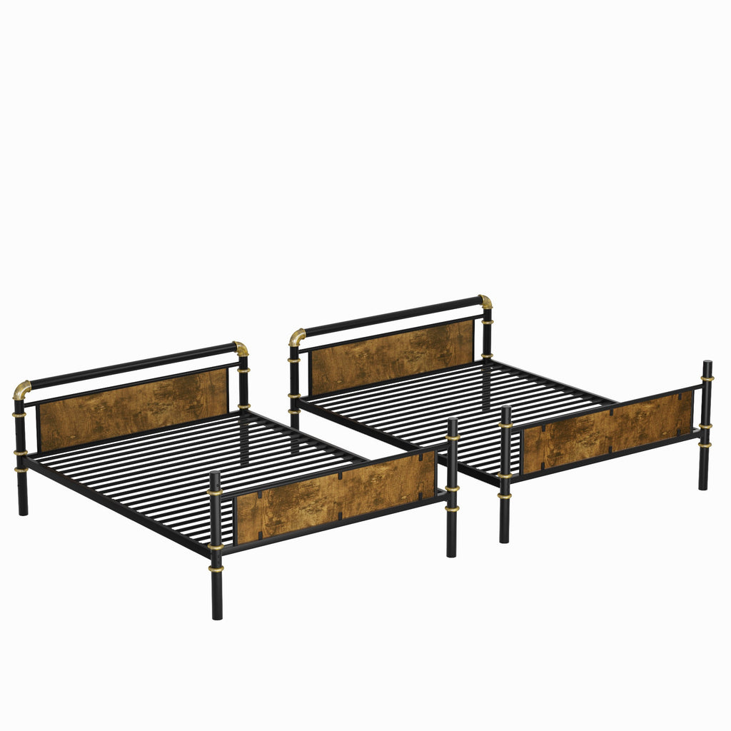 IronLoft™ – Twin XL Metal Bunk Bed with Rustic Wood US Warehouse Only