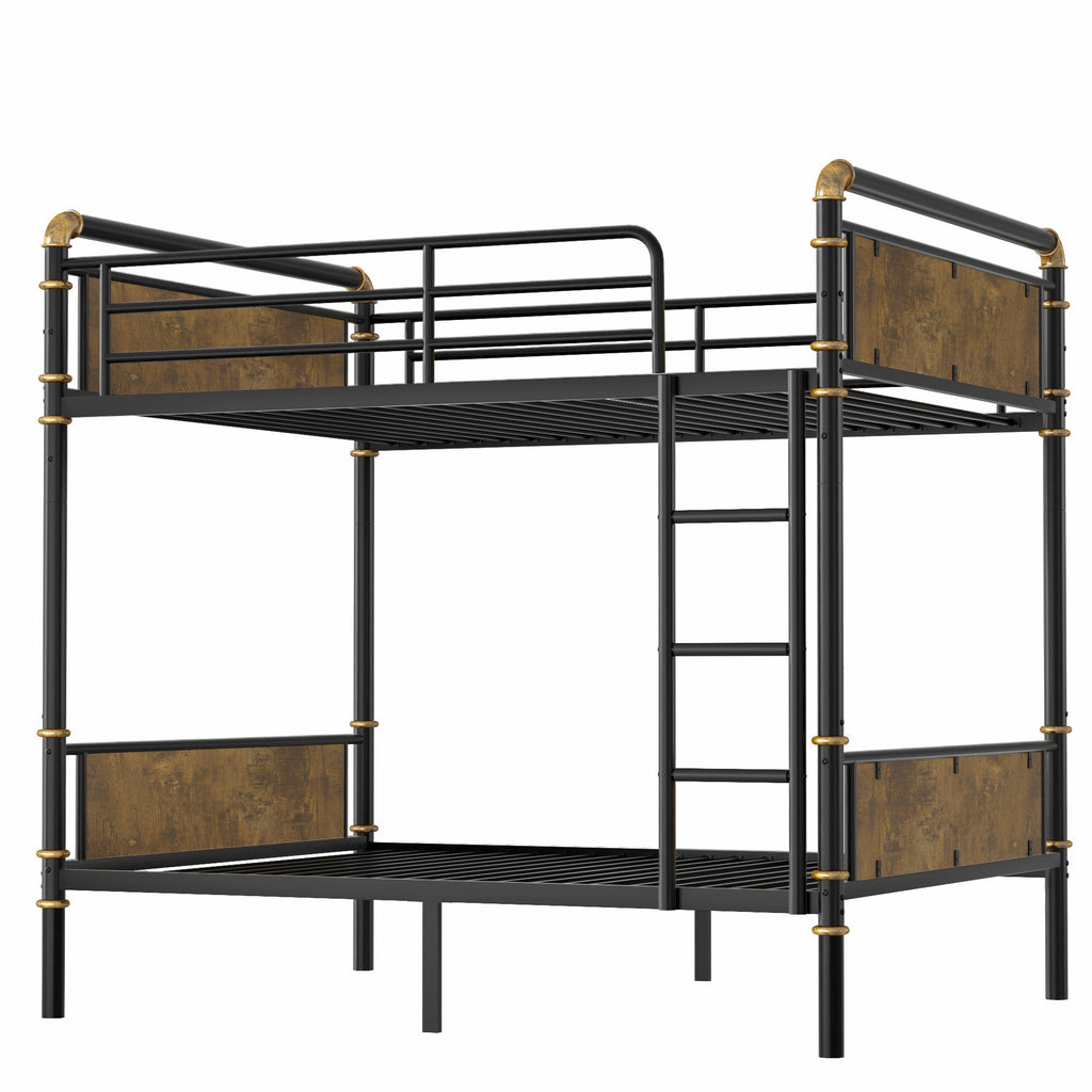 IronLoft™ – Twin XL Metal Bunk Bed with Rustic Wood US Warehouse Only
