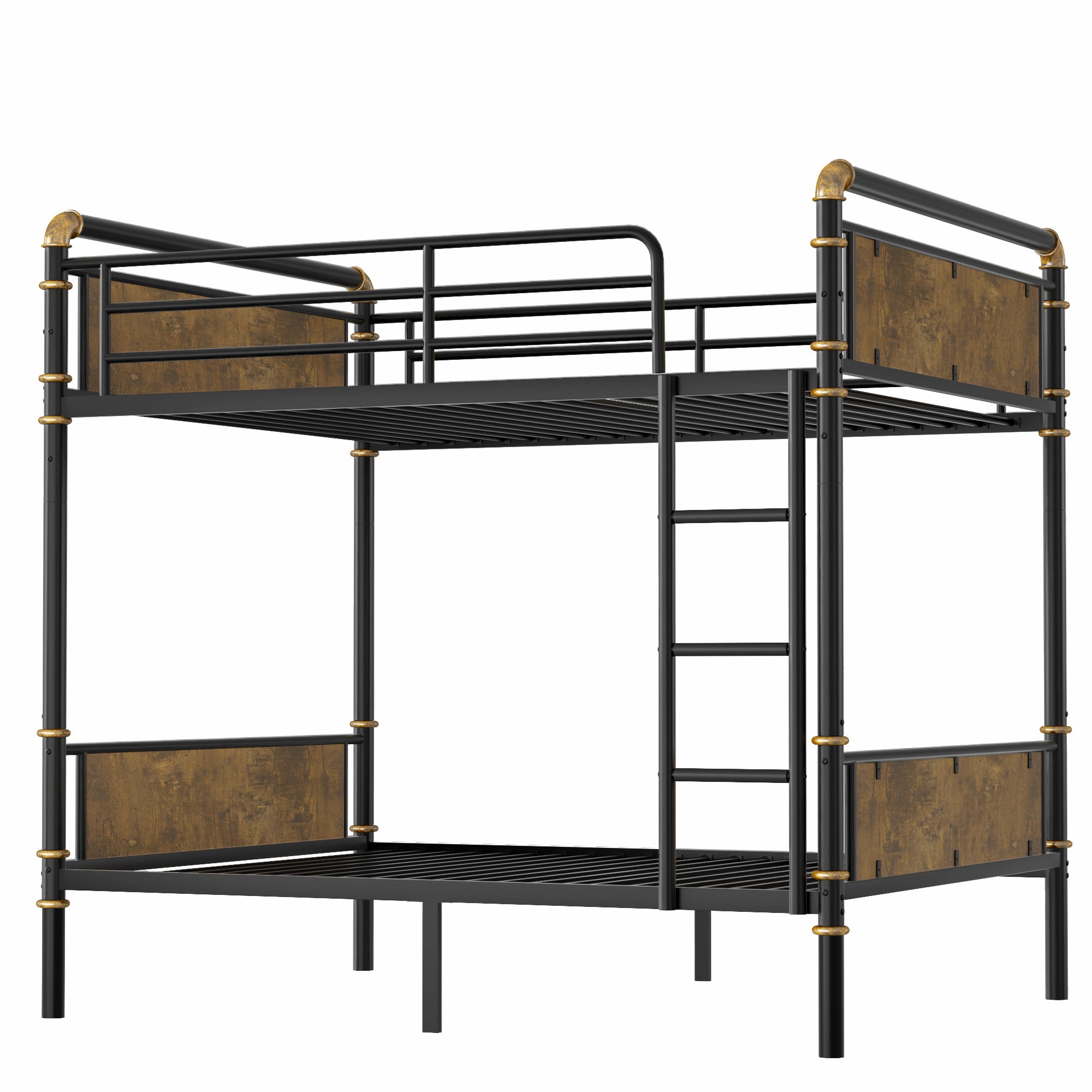 IronLoft™ – Twin XL Metal Bunk Bed with Rustic Wood US Warehouse Only