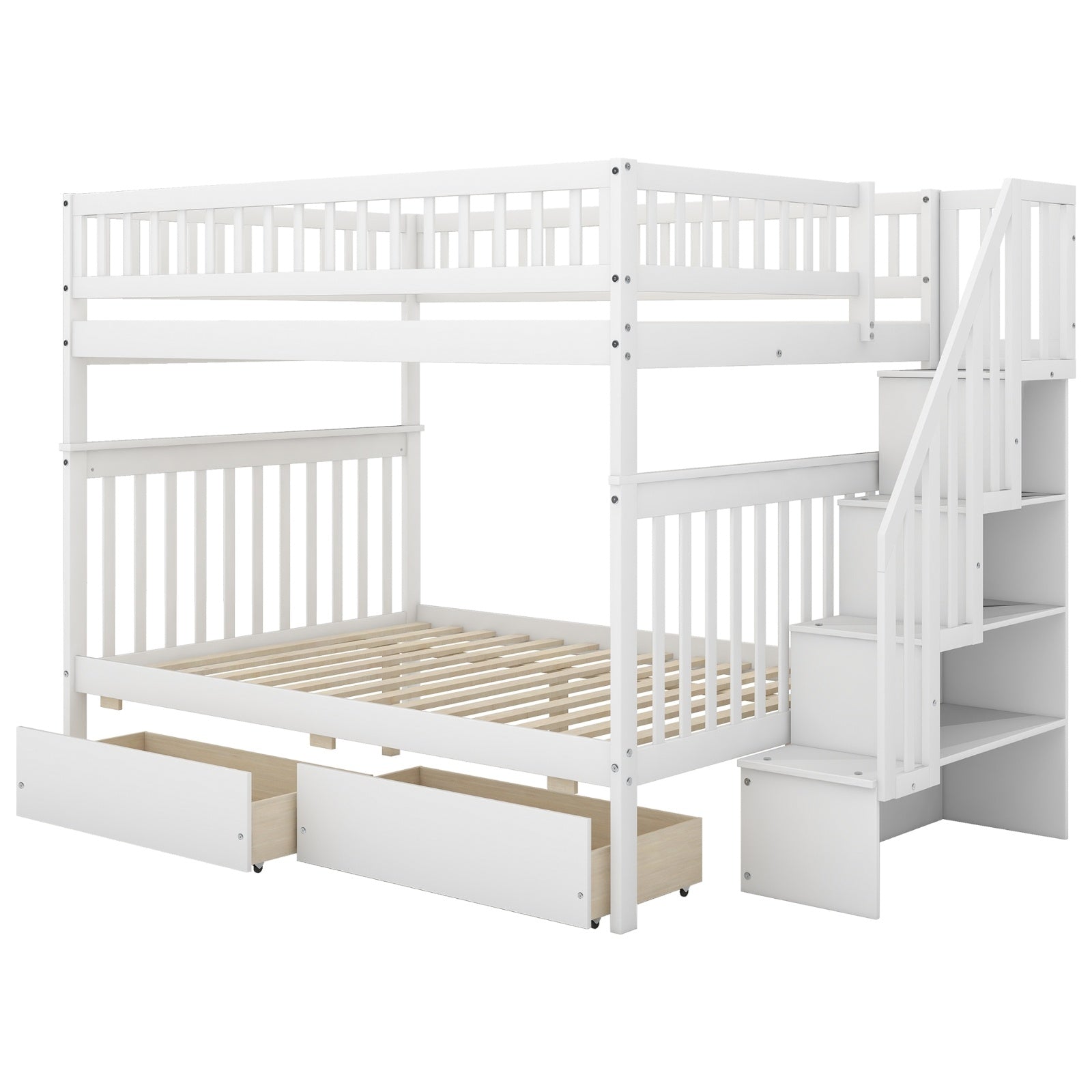LuneluX_Home – Full-Over-Full Bunk Bed with Storage Drawers (White)