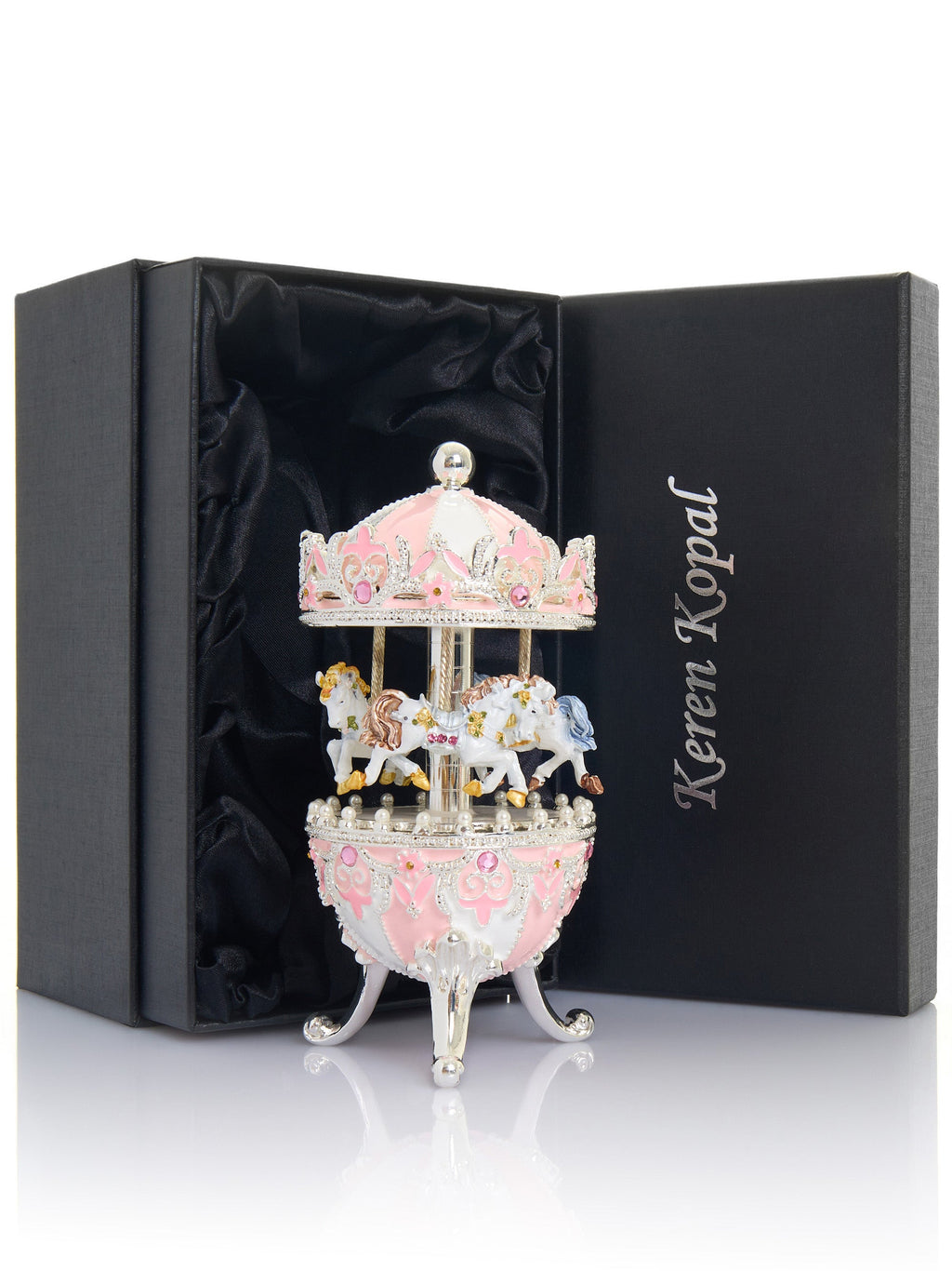 Pink Faberge Egg with Wind up Horse Carousel