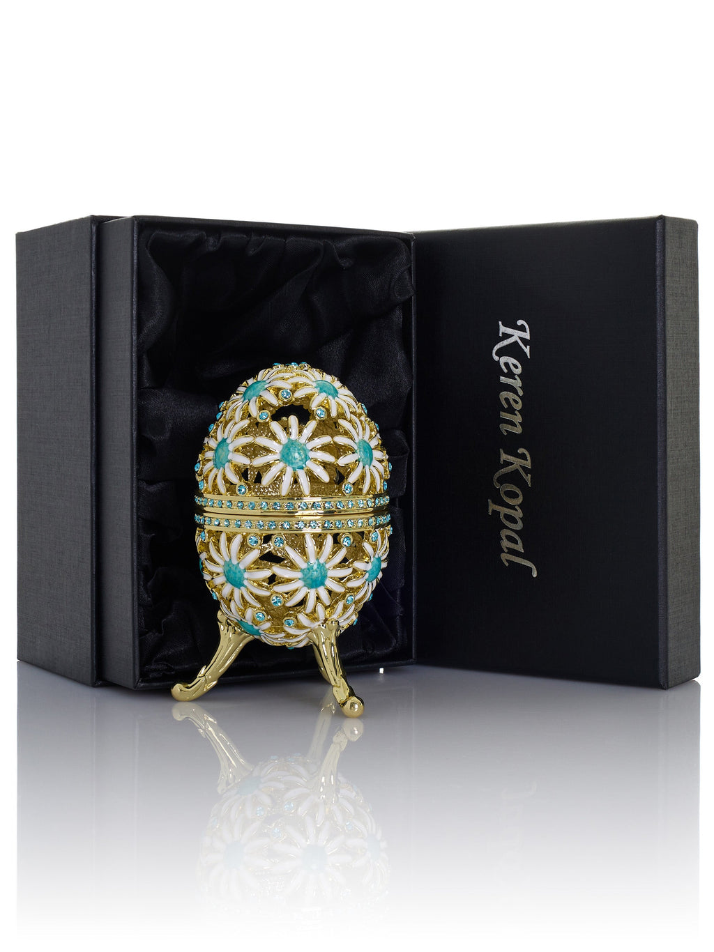 Gold Easter Egg with Blue and White Flowers