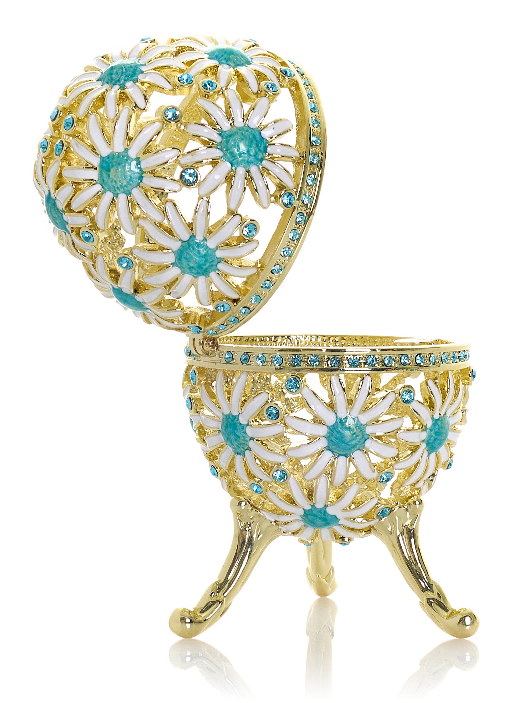 Gold Easter Egg with Blue and White Flowers