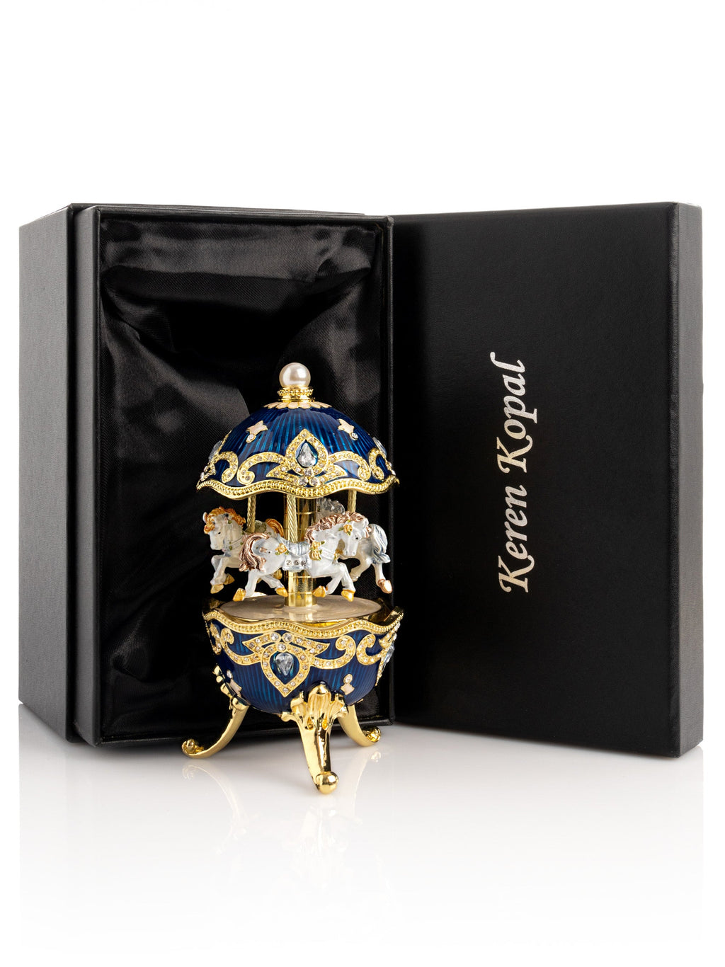 Blue Wind up Horse Carousel Faberge Egg