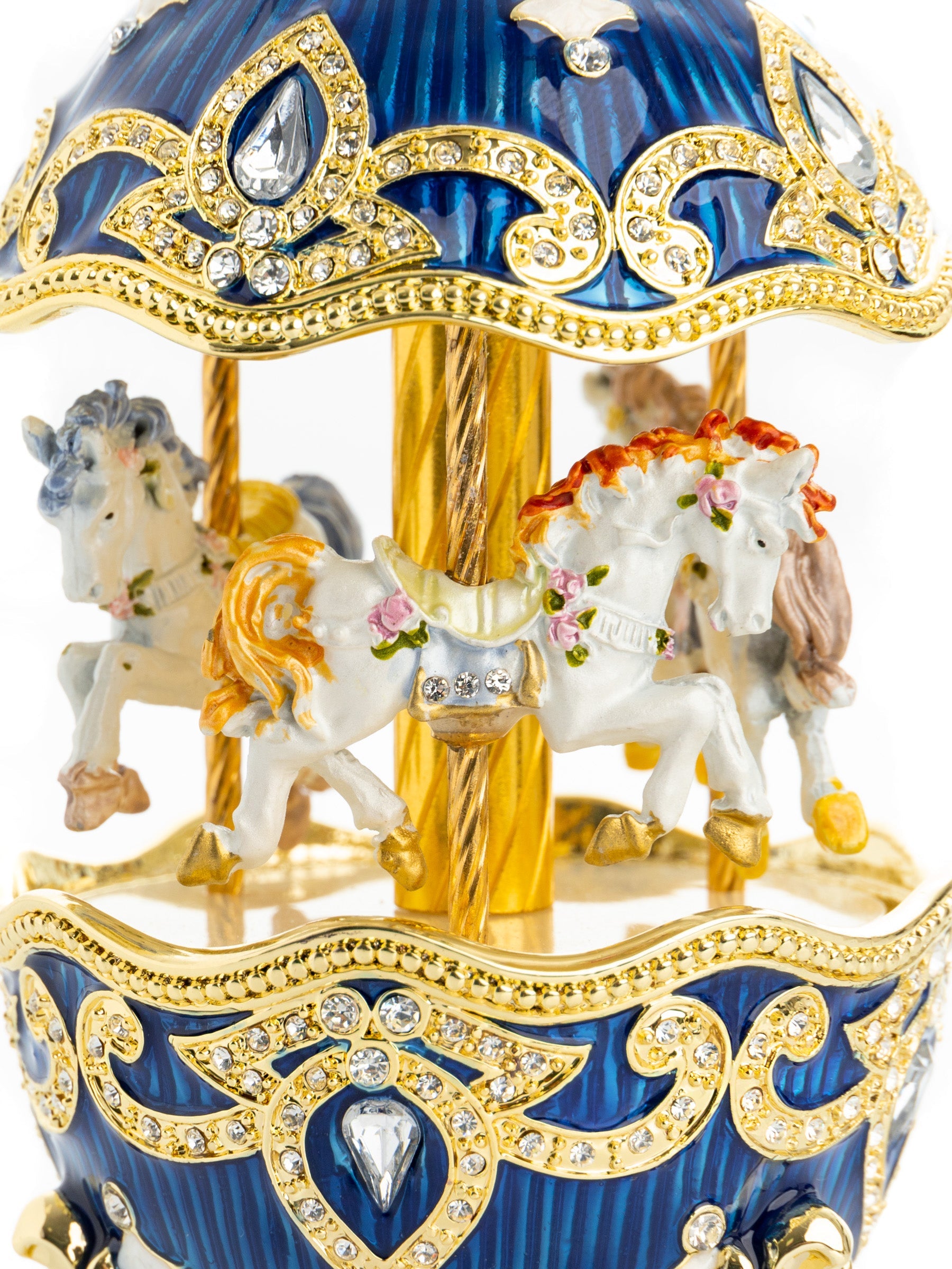 Blue Wind up Horse Carousel Faberge Egg