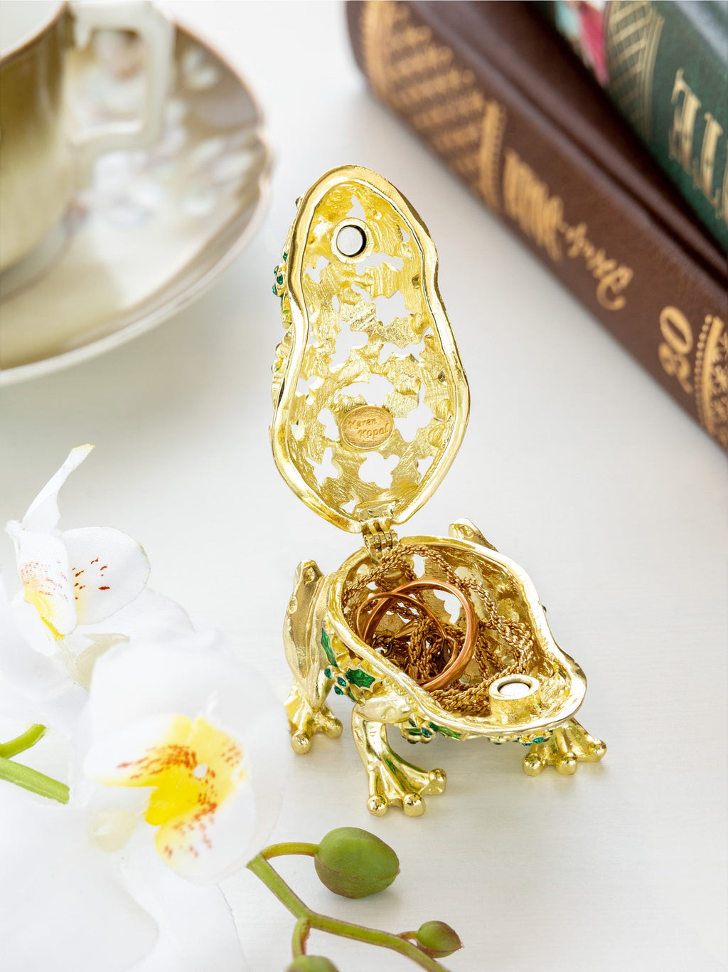 Gold & Green Frog Trinket Box
