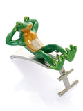 Green Frog Exercising on Bench Trinket Box