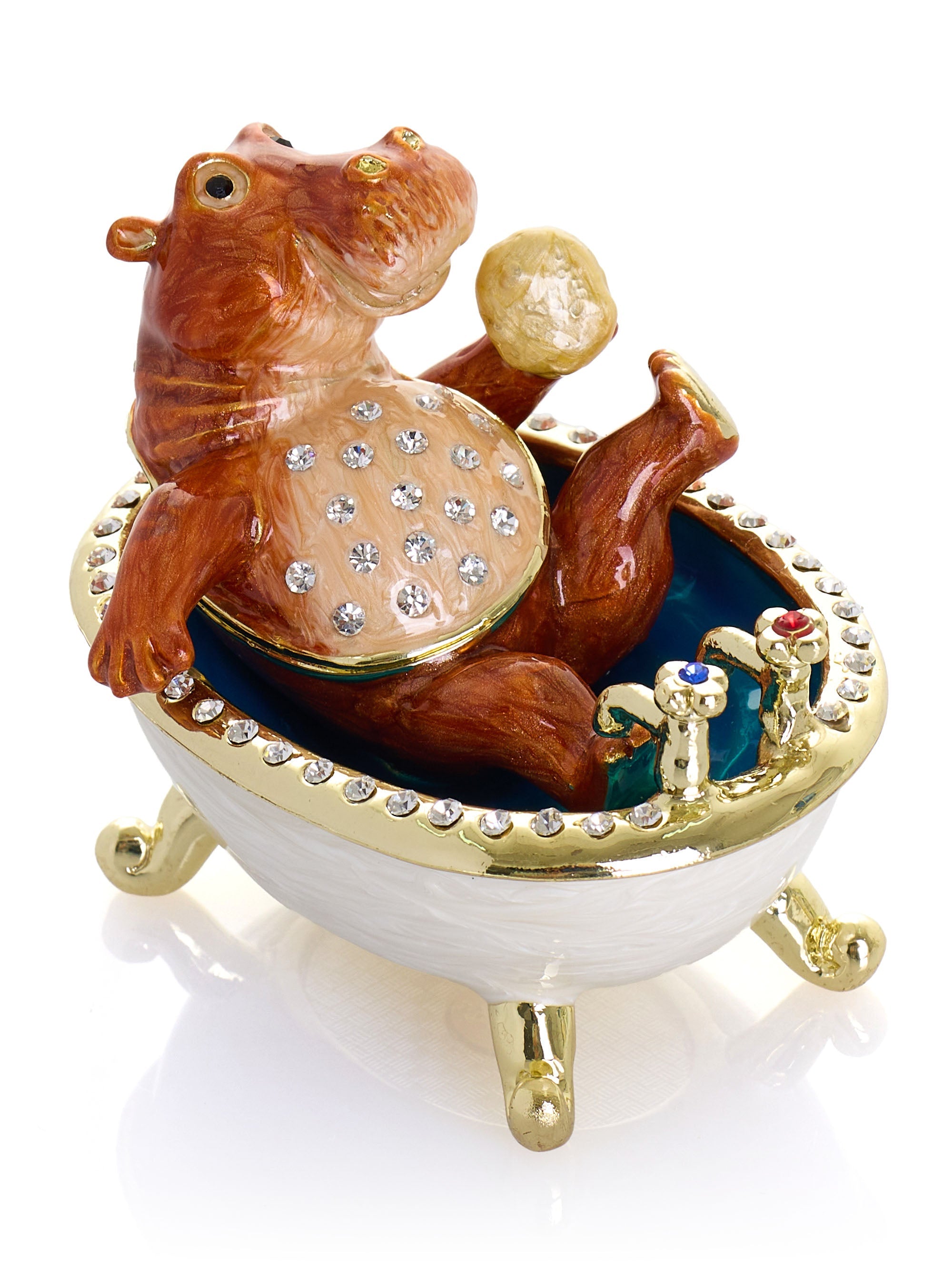 Brown Hippo Taking a Bath in a Clawfoot Tub