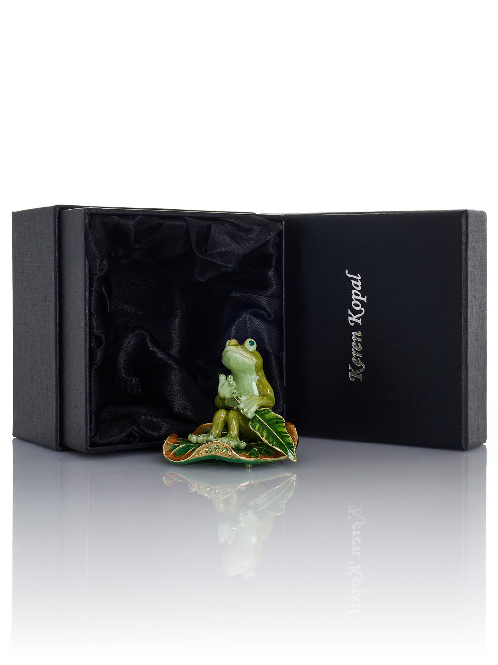 Green Frog Rowing a Leaf Trinket Box