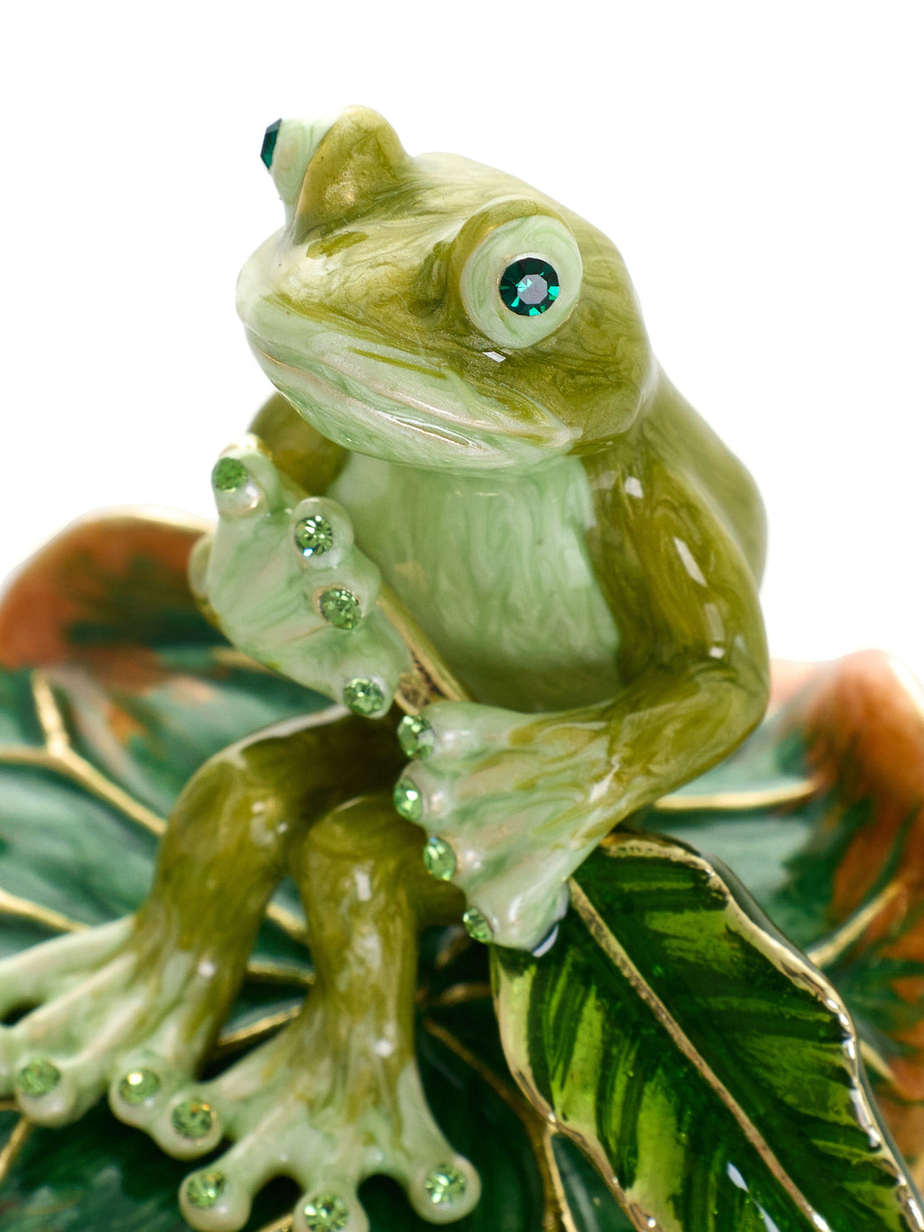 Green Frog Rowing a Leaf Trinket Box