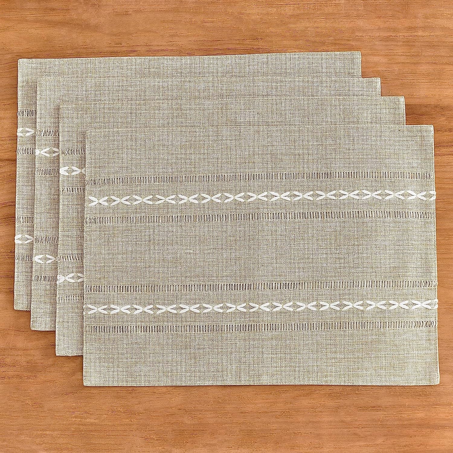 NNEDSZ 4 Pcs Beige Woven Placemats - Heat Resistant Kitchen Table Mats, Coffee Tea Cup Coasters, Linen Blend Dining Decor