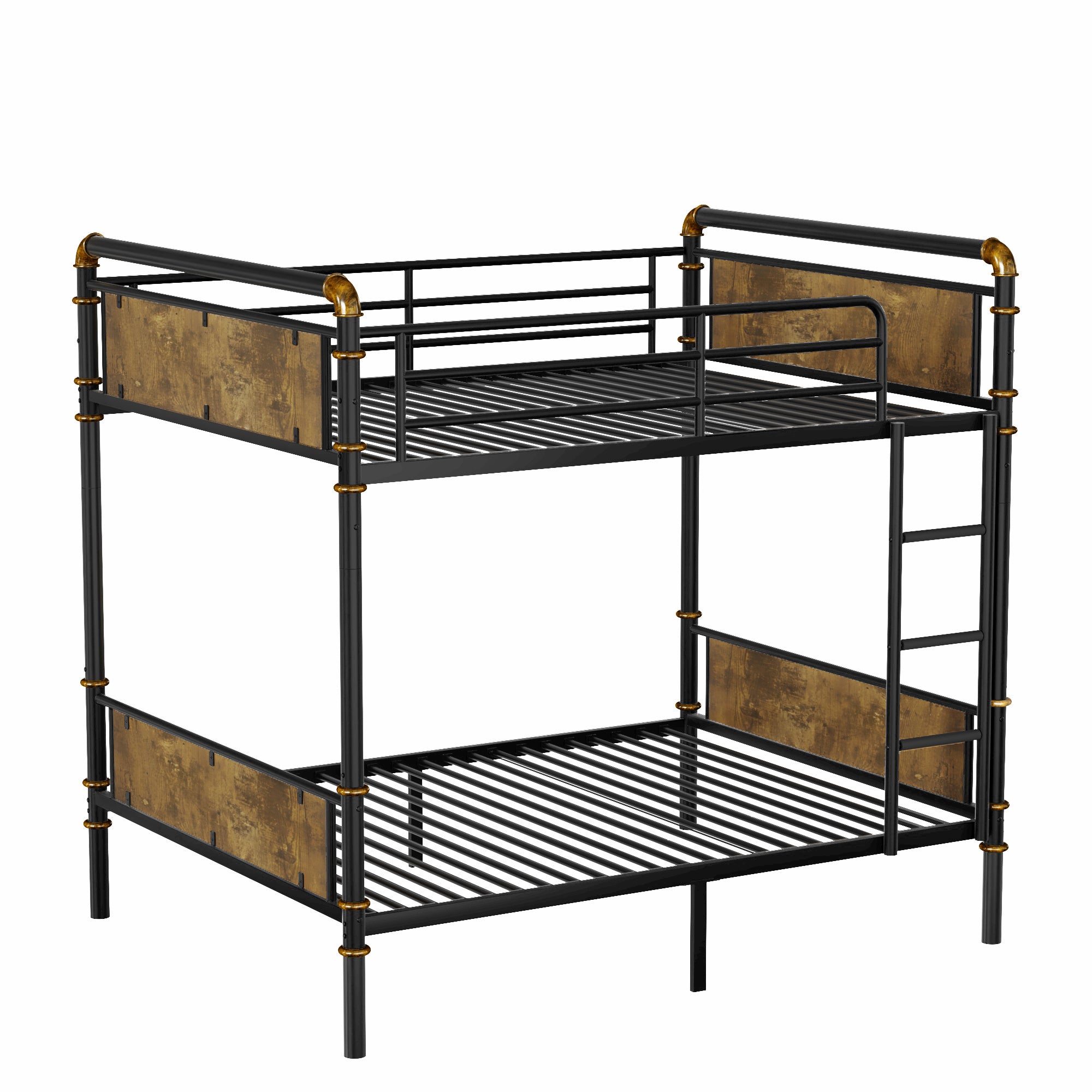IronLoft™ – Twin XL Metal Bunk Bed with Rustic Wood US Warehouse Only