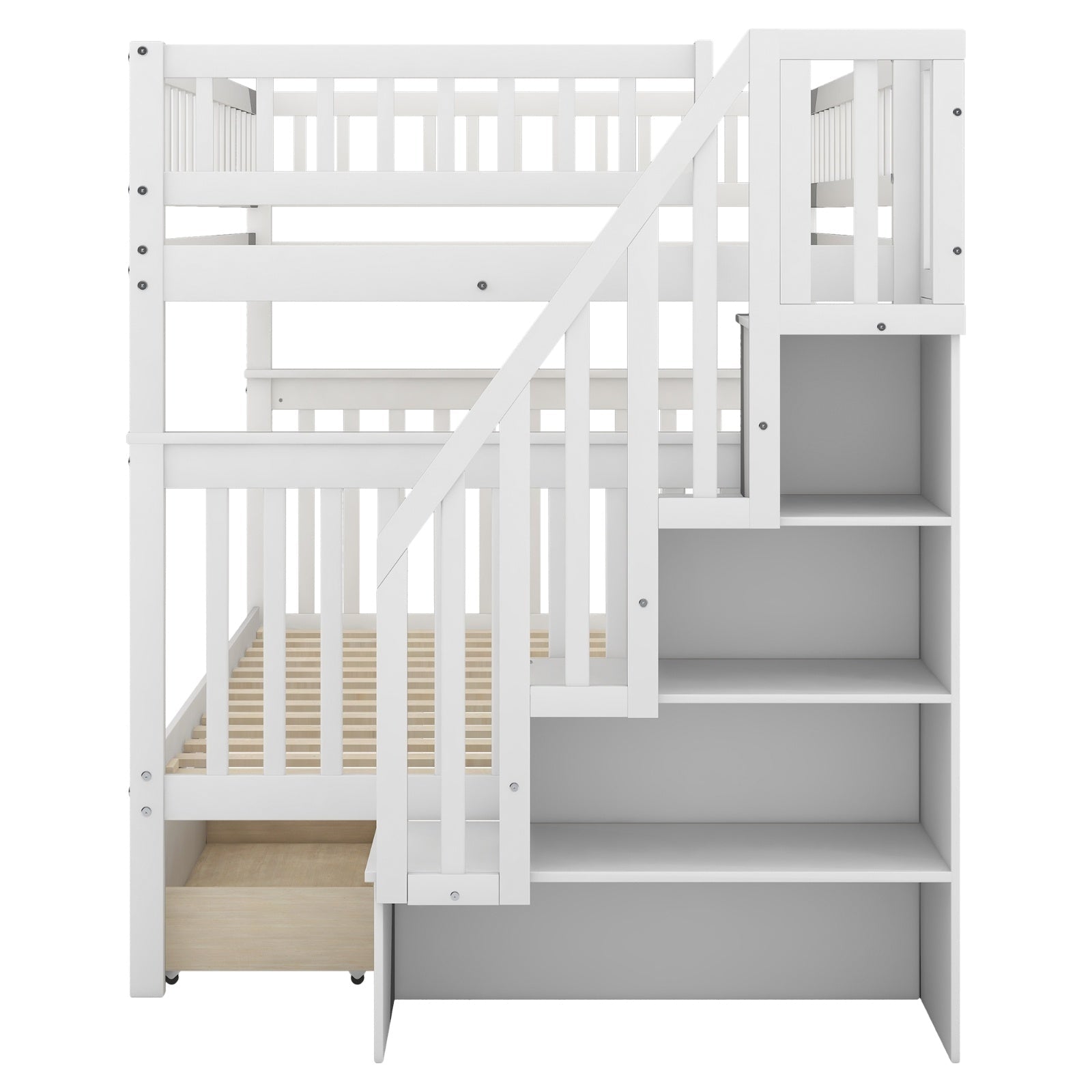 LuneluX_Home – Full-Over-Full Bunk Bed with Storage Drawers (White)