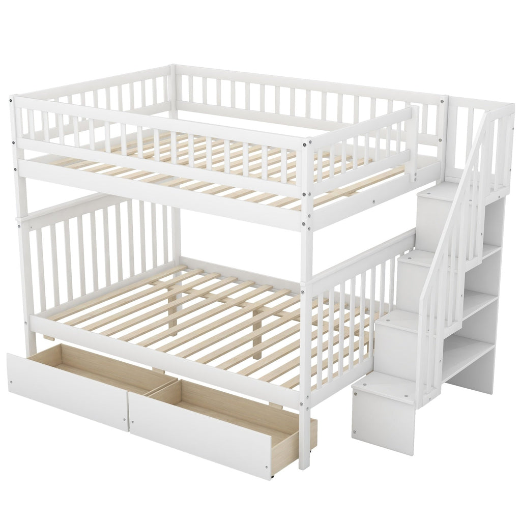 LuneluX_Home – Full-Over-Full Bunk Bed with Storage Drawers (White)