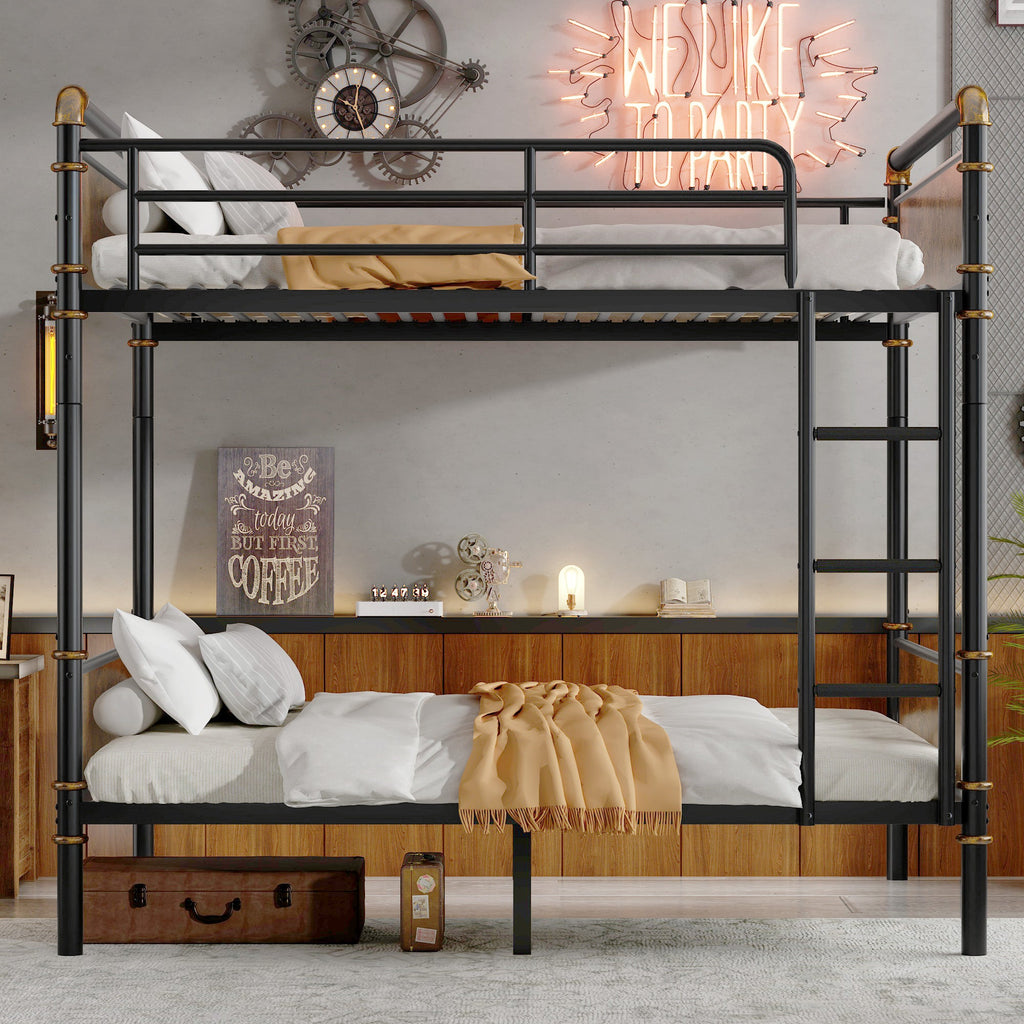 IronLoft™ – Twin XL Metal Bunk Bed with Rustic Wood US Warehouse Only