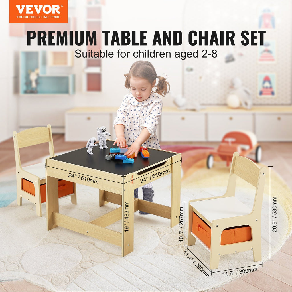 Kids Table and Chair Set, Wooden Activity Table with Storage Space and