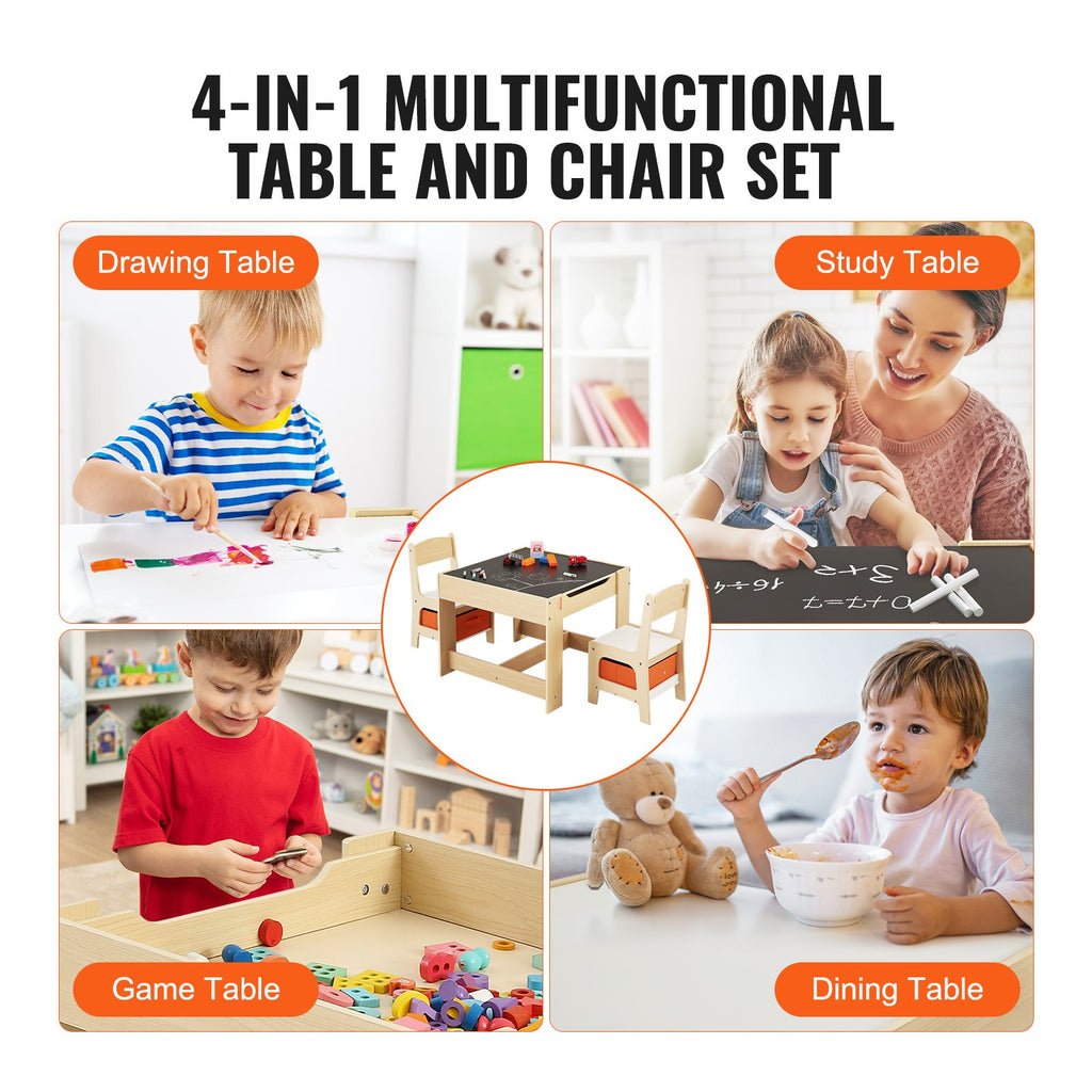 Kids Table and Chair Set, Wooden Activity Table with Storage Space and