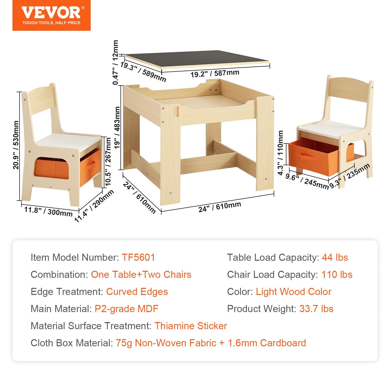 Kids Table and Chair Set, Wooden Activity Table with Storage Space and