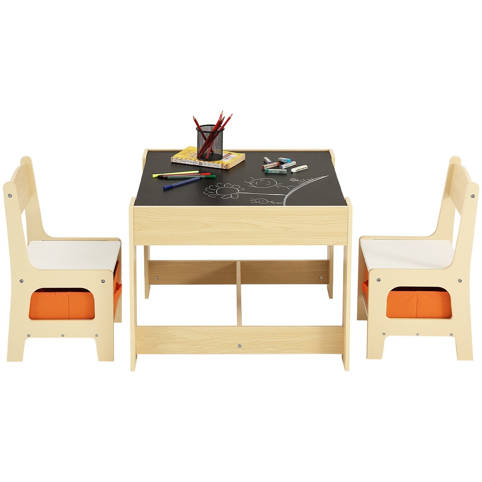Kids Table and Chair Set, Wooden Activity Table with Storage Space and