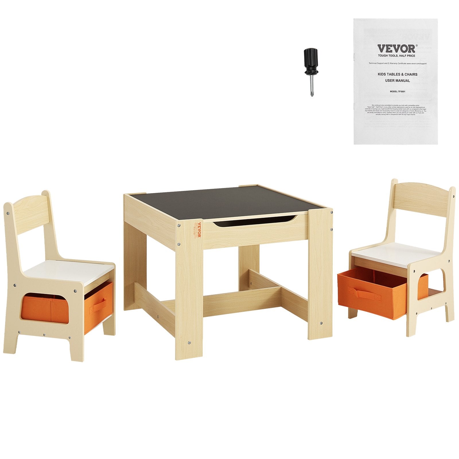 Kids Table and Chair Set, Wooden Activity Table with Storage Space and
