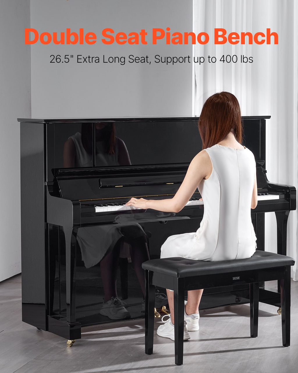 Duet Piano Keyboard Bench Storage Padded Seat Wooden Vanity Bookcase