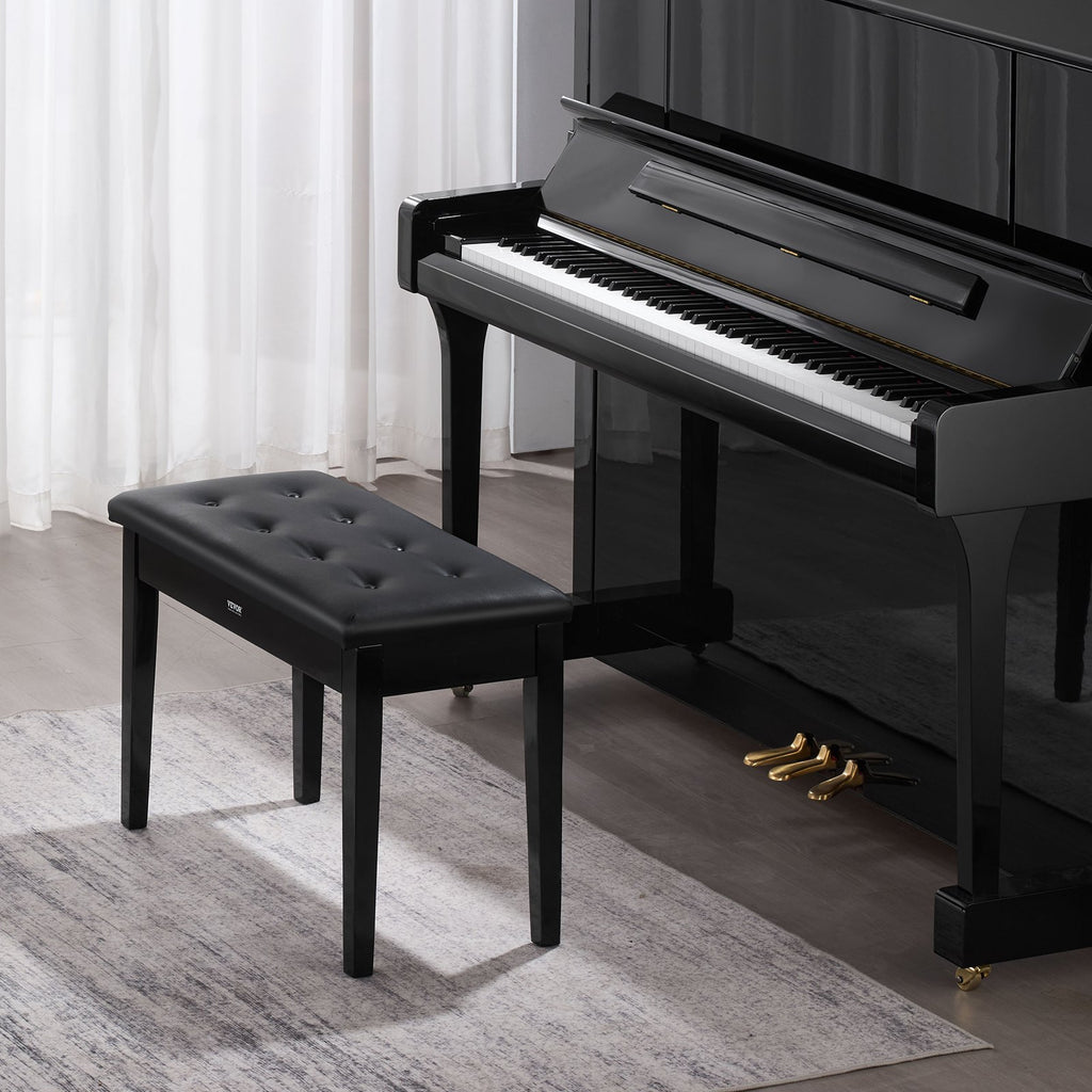 Duet Piano Keyboard Bench Storage Padded Seat Wooden Vanity Bookcase