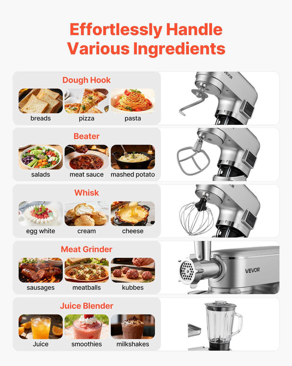 Stand Mixer, 5.7 L Electric Kitchen Mixer, 1500W Dough-Mixer, 6+P