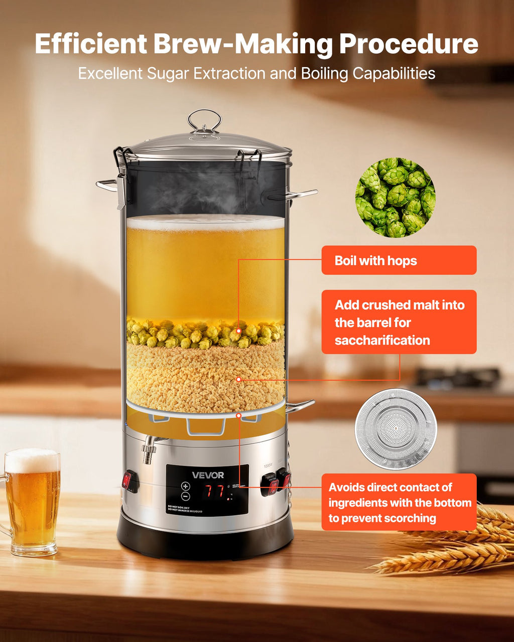 Electric Brewing System, 8 Gal/30L Brewing Pot Home Beer Brewer, 304