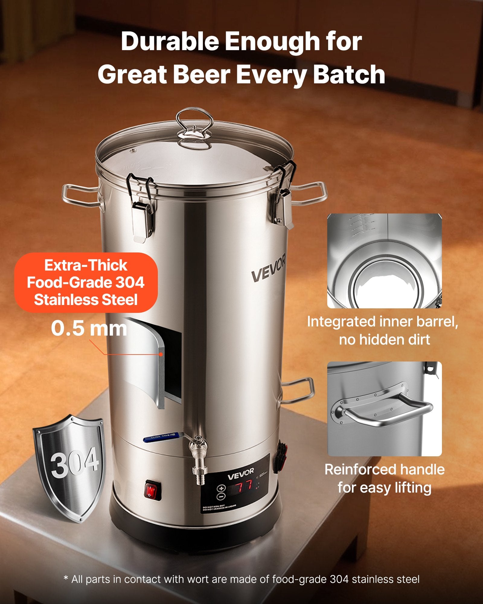 Electric Brewing System, 8 Gal/30L Brewing Pot Home Beer Brewer, 304