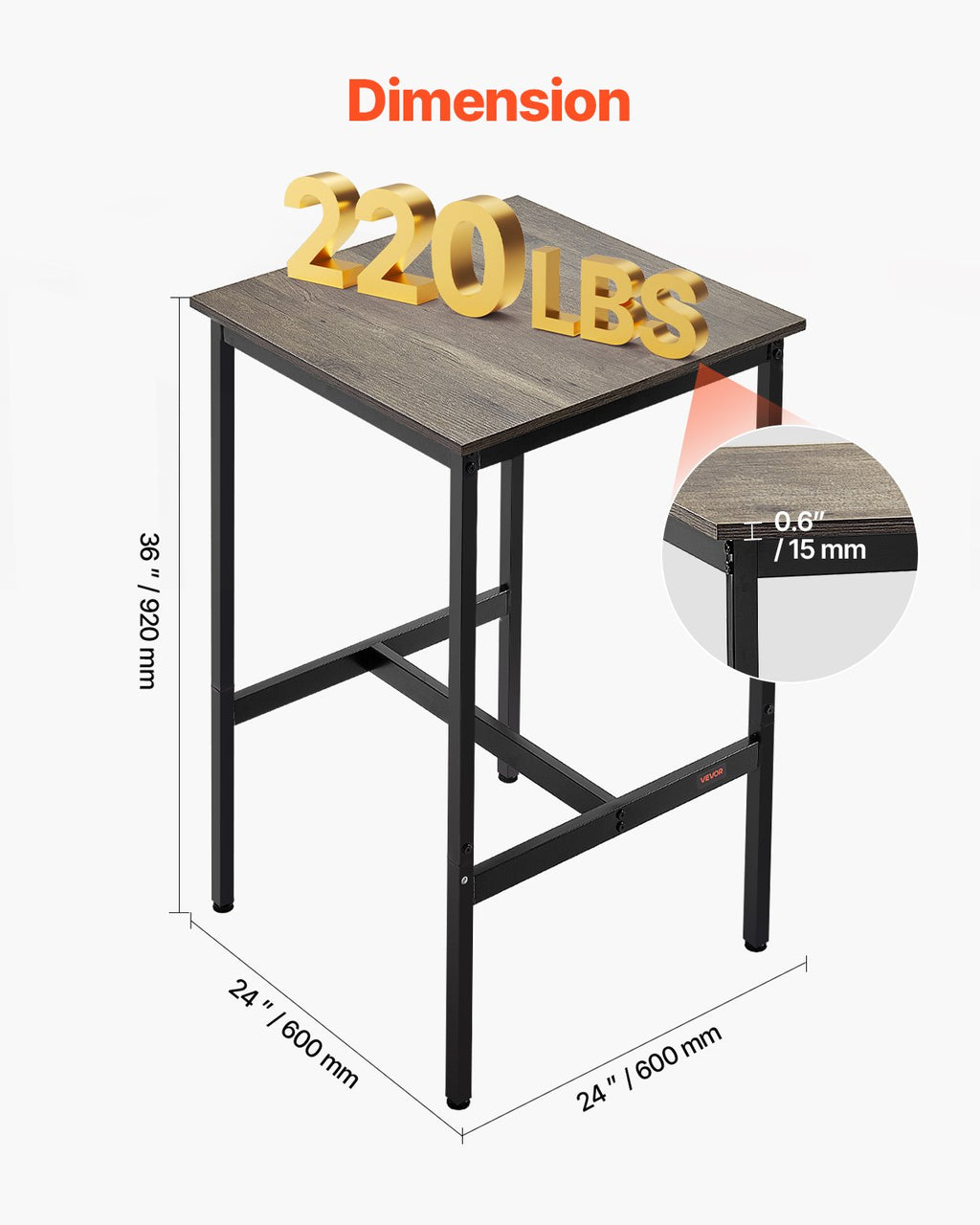 Bar Table, Sturdy Metal Frame High Top Pub Table, Small Kitchen