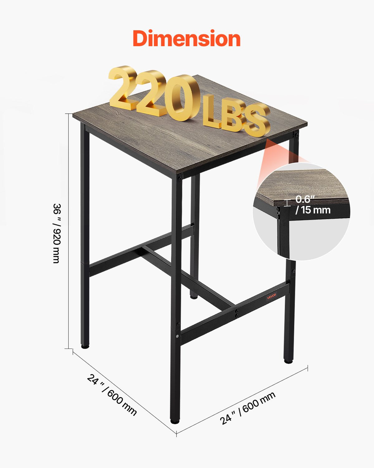 Bar Table, Sturdy Metal Frame High Top Pub Table, Small Kitchen