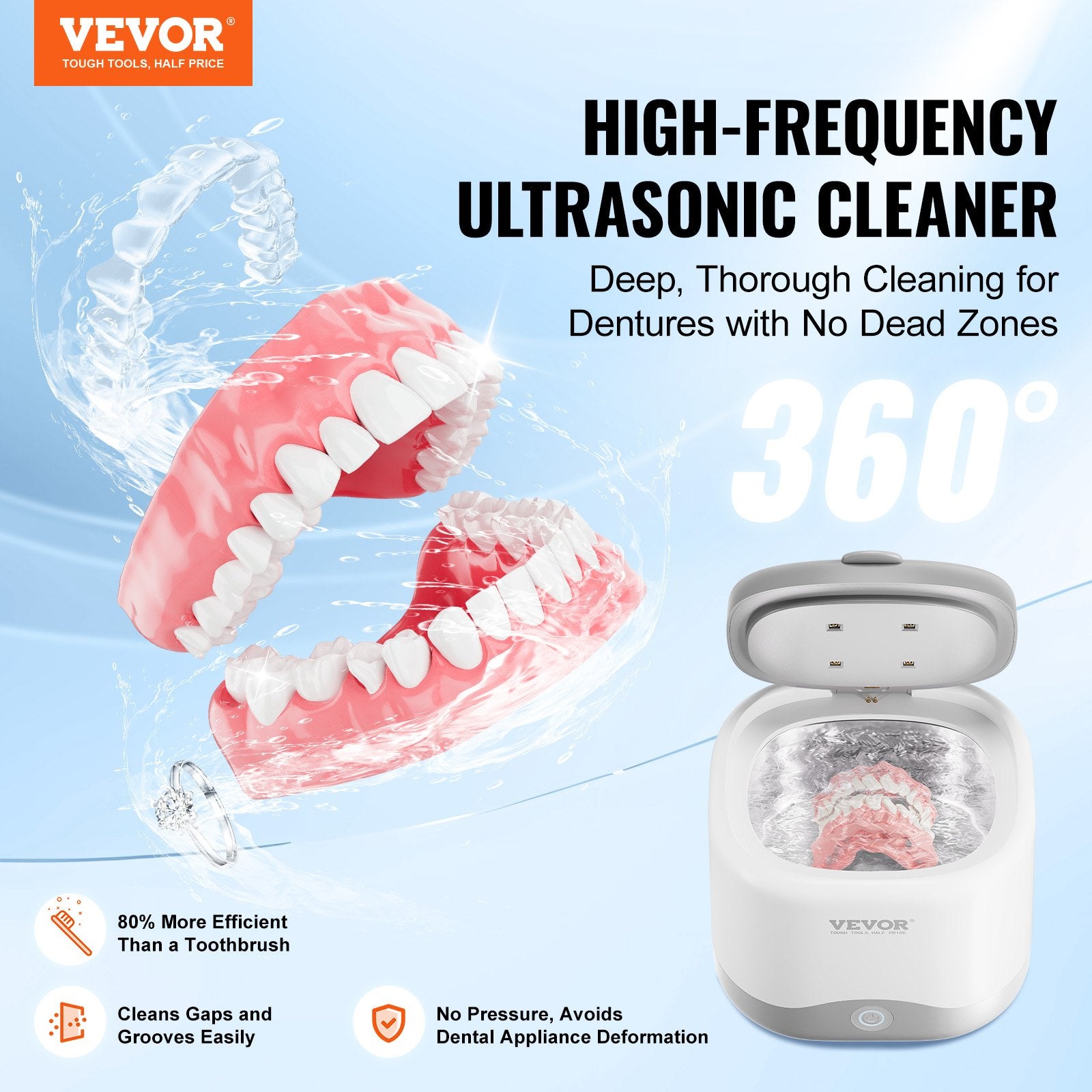 Sonic Cleaner for Dentures, 200ML Retainer Cleaner Machine, 30W