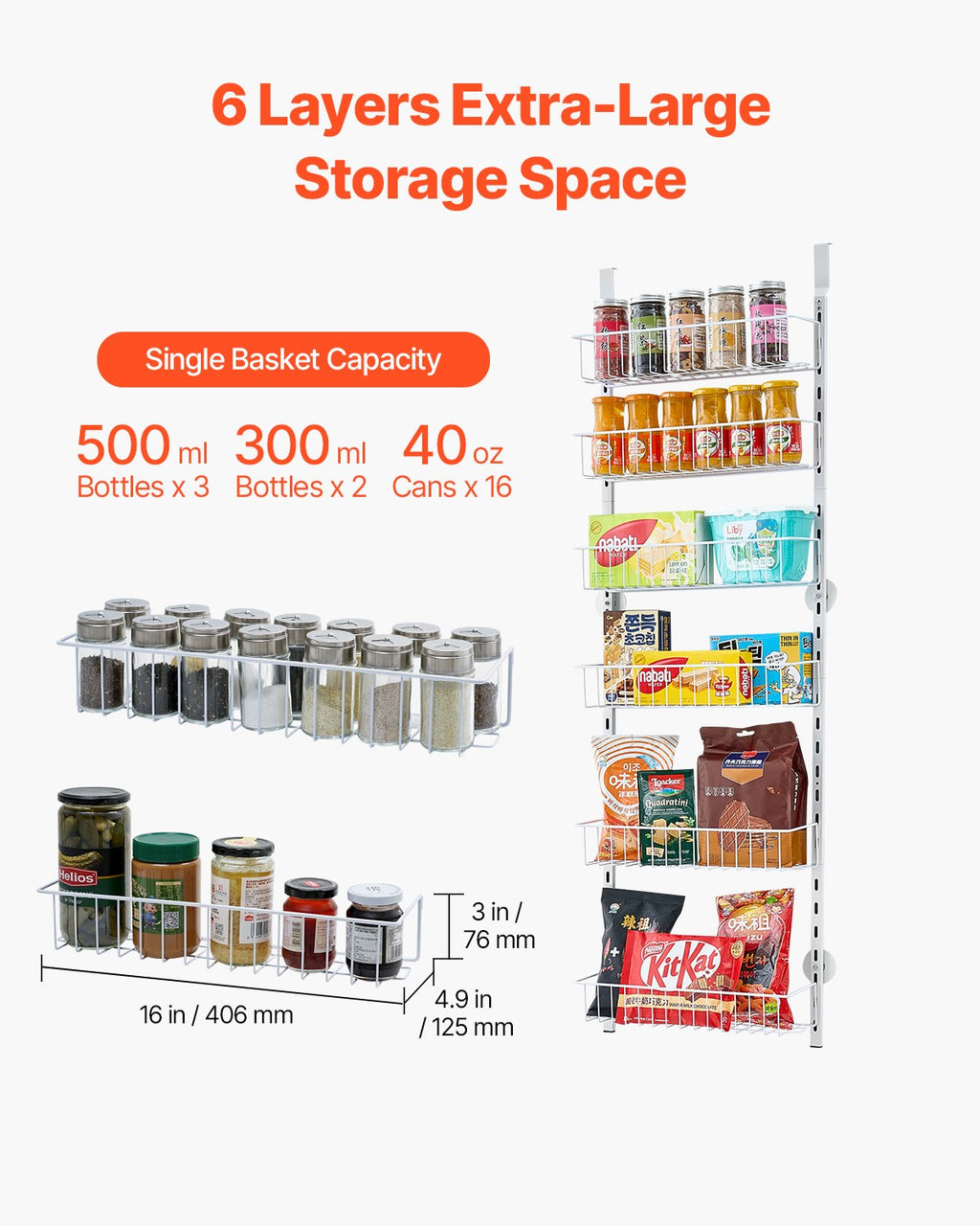 Over the Door Pantry Organizer, 6-Tier Pantry Organization and