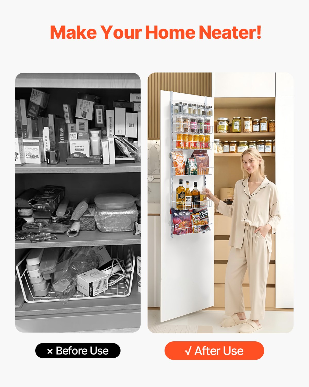 Over the Door Pantry Organizer, 6-Tier Pantry Organization and
