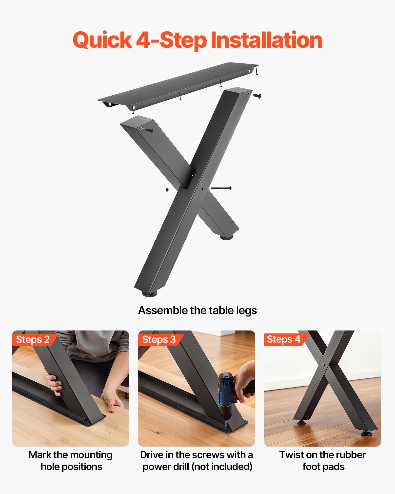 Table Legs, 750 x 760 mm (HxW) W Steel Furniture Legs, Modular Design,