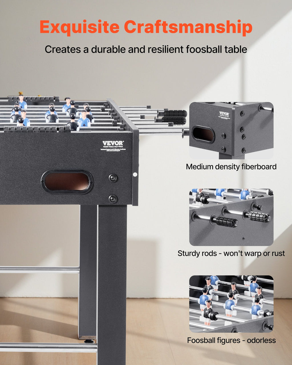Foosball Table, 121 cm Standard Size Table, Indoor Full Size Foosball