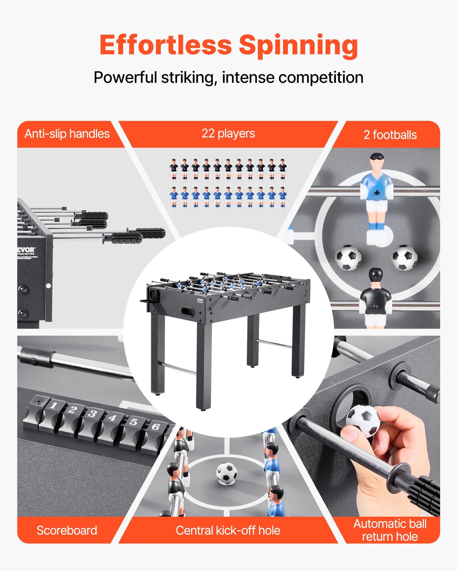 Foosball Table, 121 cm Standard Size Table, Indoor Full Size Foosball