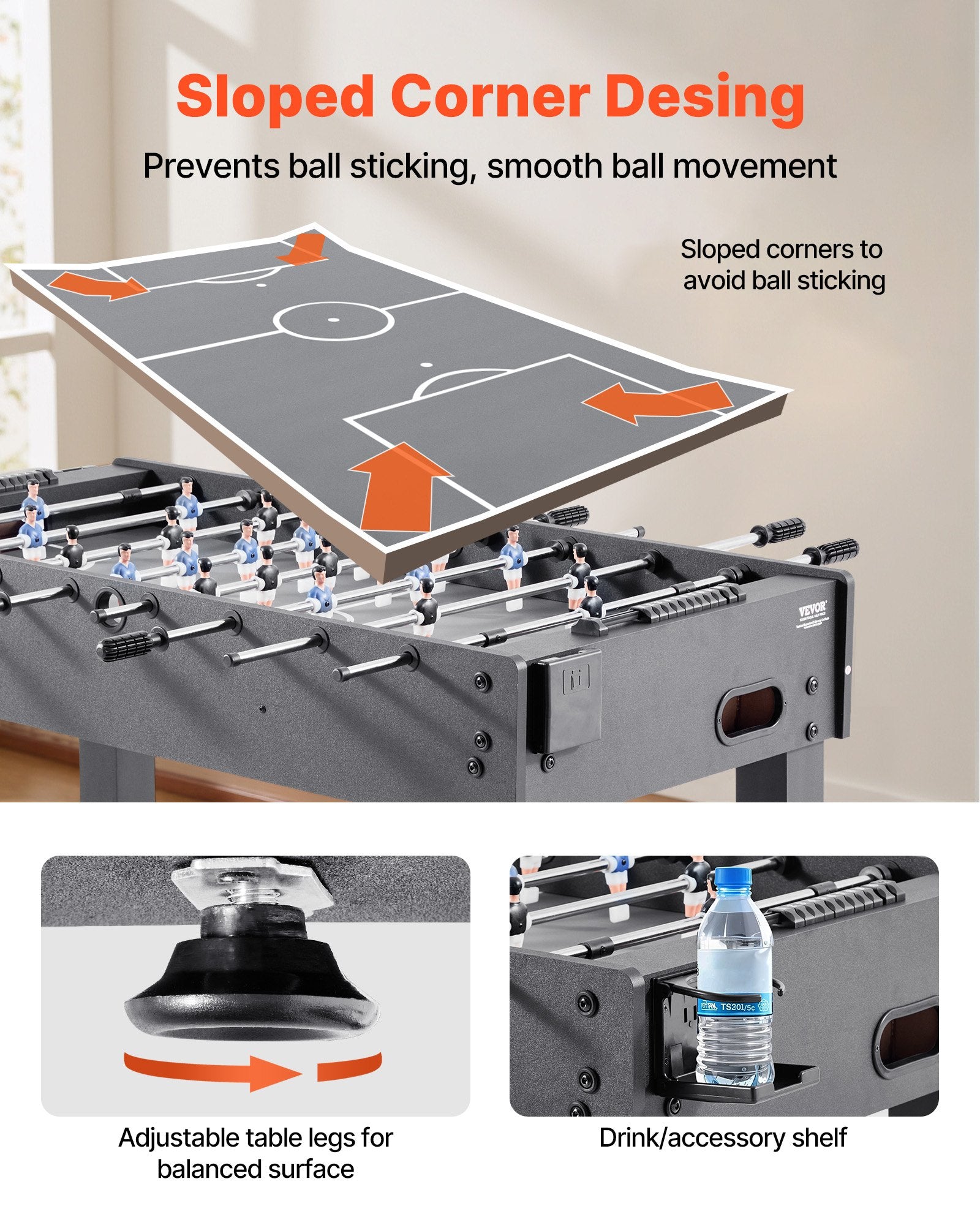 Foosball Table, 121 cm Standard Size Table, Indoor Full Size Foosball